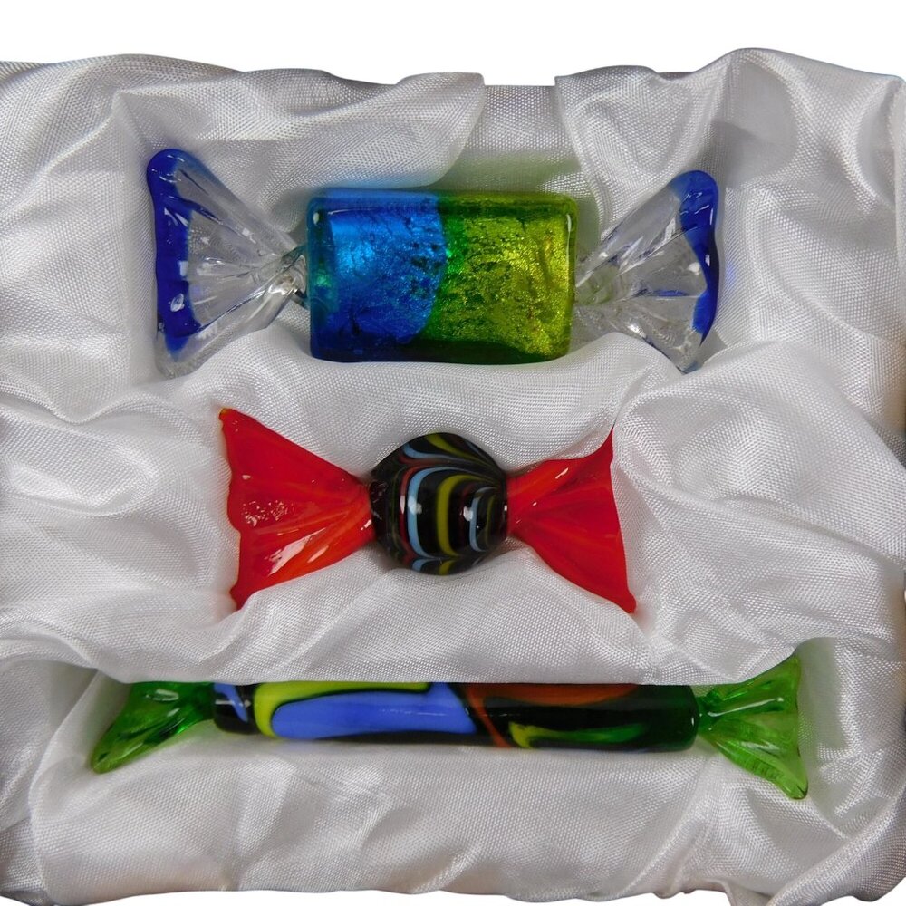 Pier 1 Imports Three Assorted Art Glass Wrapped Candy Ornaments Home Decor